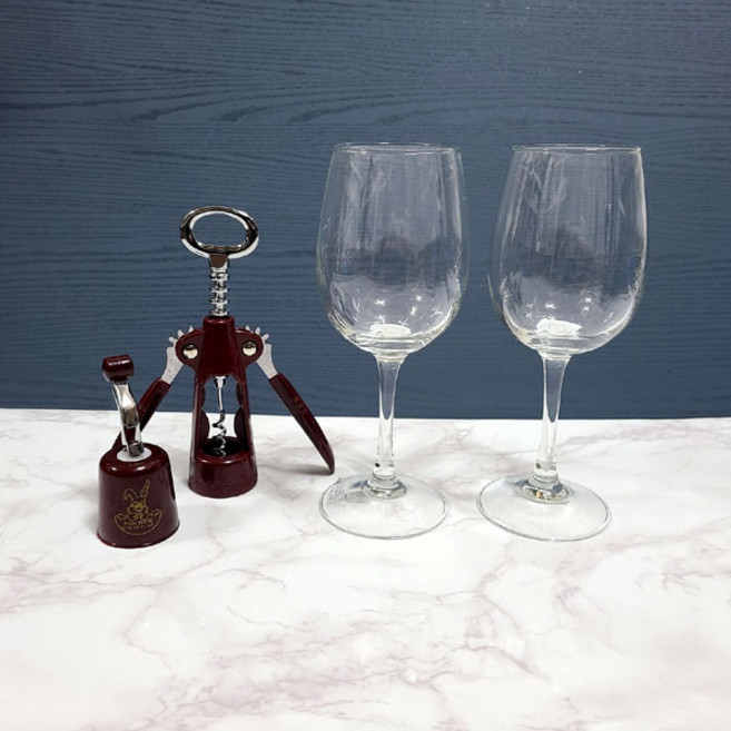유리 와인잔 2개 오프너 1개 와인병 마개 1개 세트, 350ml 2p+오프너마개세트