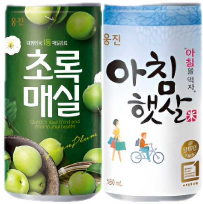 웅진 초록매실 180ml x 15캔 + 아침햇살 180ml x 15캔 / 총30캔, 30개