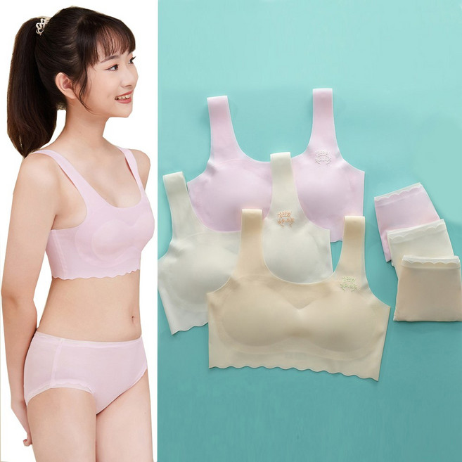 IEDUOS 주니어 무봉제 심리스 브라 팬티세트 6종 세트 9~16세 여아 속옷 세트