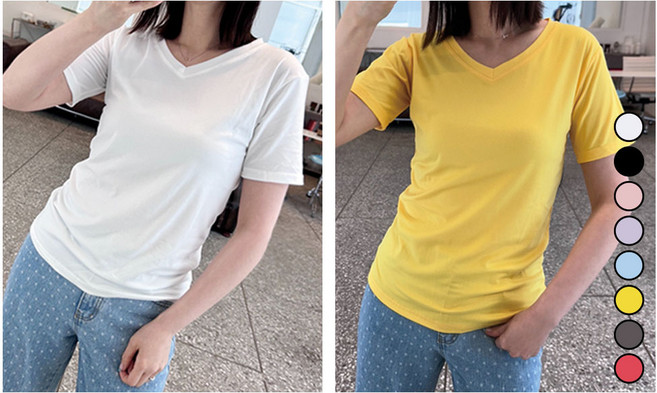 치키코코 1+1 데일리 여성 브이넥 티셔츠 2종 세트 (M~2XL)