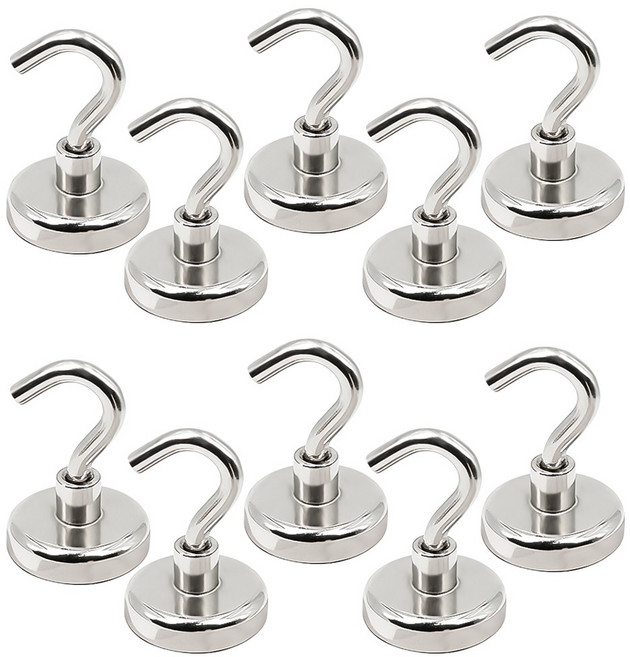 Jianwen 네오디뮴 자석 후크, 32mmSilvery, 10개