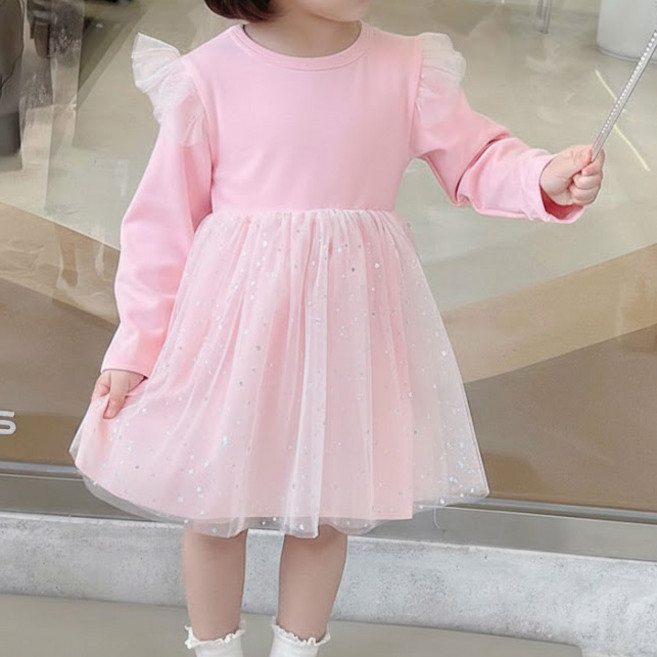 델루비오 여아 셔링 샤 원피스 아동 긴팔 공주 튜튜 드레스