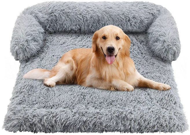 강아지 방석 대형 강아지 침대 강아지 쿠션 푹신한 목 받침대가 있는 봉제 매트 탈착식 및 세탁 가능한 커버로 가구 보호 고양이 방석, 1개, 회색 직각