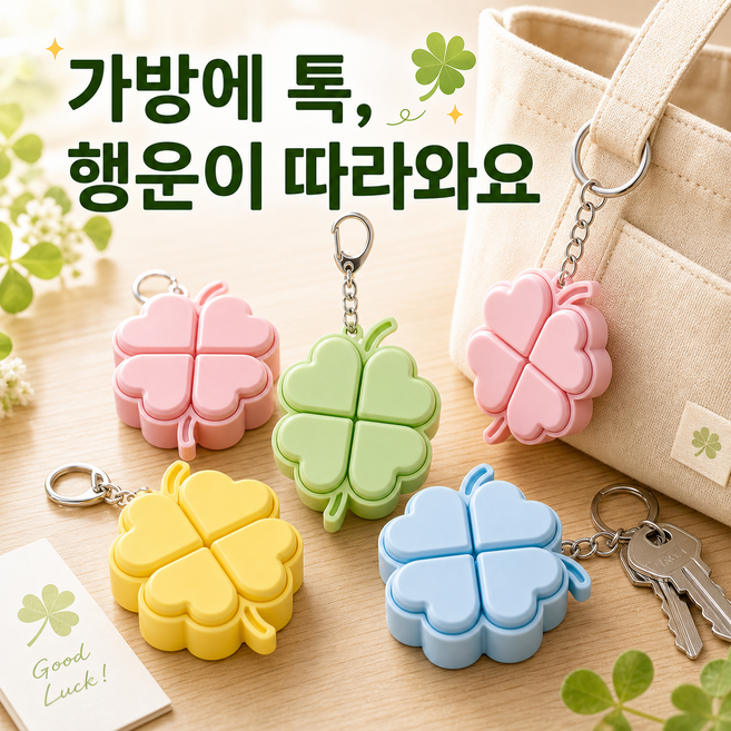 다희네 행운만땅 LED 네잎클로버 키캡 키링, 만사형통, 그린