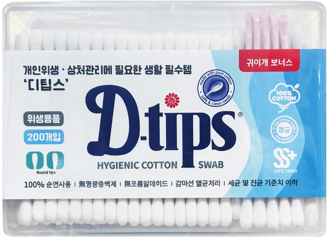 디팁스 사각면봉 성인용, 200개입, 10개 - 쿠팡
