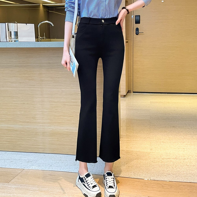 화지나무 여성 하이웨스트 9부 부츠컷 스판 바지