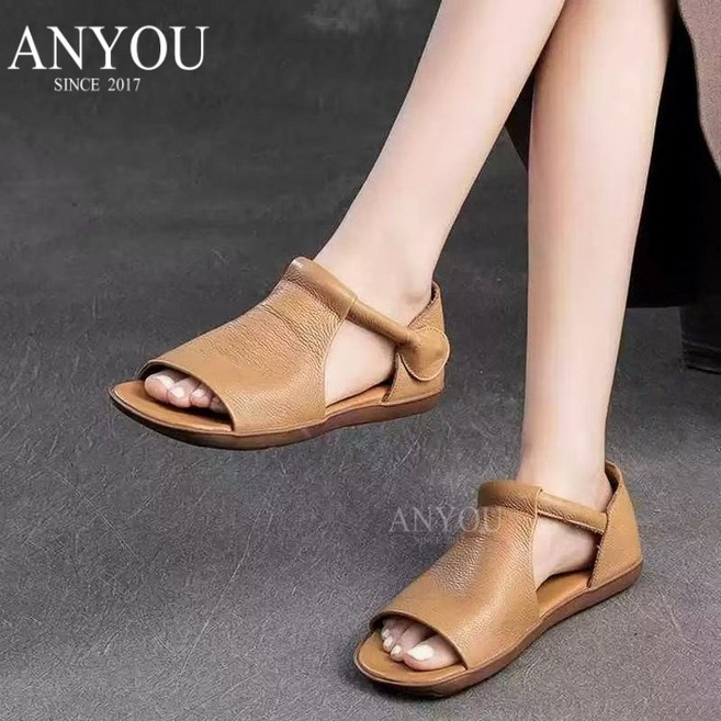 ANYOU 여성 오픈토 플랫 샌들 백밴드 밴딩 편한 여름 데일리 캐주얼화