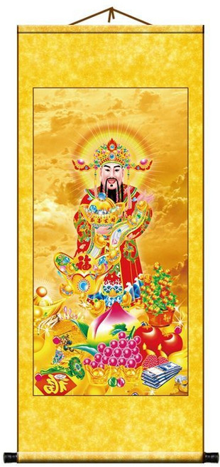 財神爺招財進寶中國風民俗裝飾畫供奉神像佛像玄關卷軸掛畫, 50寬+105高卷軸掛畫