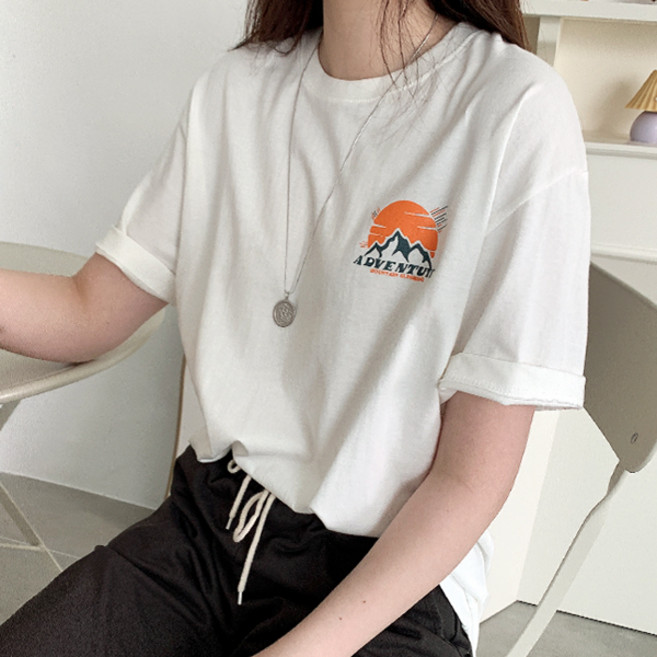 티데일리 남녀공용 마운틴 20수 오버핏 반팔 라운드 티셔츠