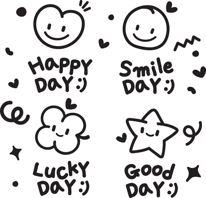 데이데이스마일 하트 별 클로버 꾸미기스티커 5종 레터링 컷팅 스티커, 블랙