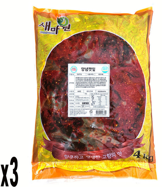 새마원 HACCP 양념깻잎 깻잎김치, 4kg, 3개