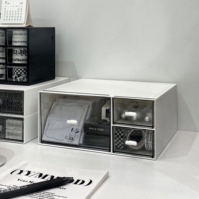 簡約桌上收納盒，桌面文件收納架，抽屜式收納小物, 三格抽屜, 1層