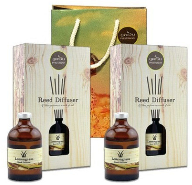 태국 푸타완 천연아로마 무알콜 디퓨저 100ml 1+1 메세지토퍼 방향제 답례품, 3. 레몬그라스+사쿠라