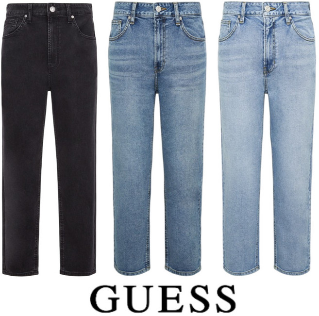 [매장발송] 게스 남성 청바지 일자핏 편안한 신축성 워싱 크롭 데님 흑청 회사 작업