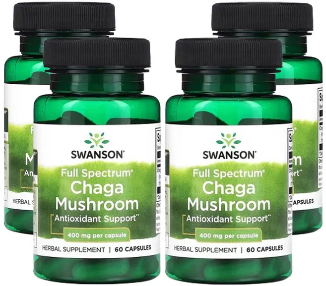 Swanson 차가버섯 400mg x 60캡슐 x 4병, 4개, 60정 - 쿠팡