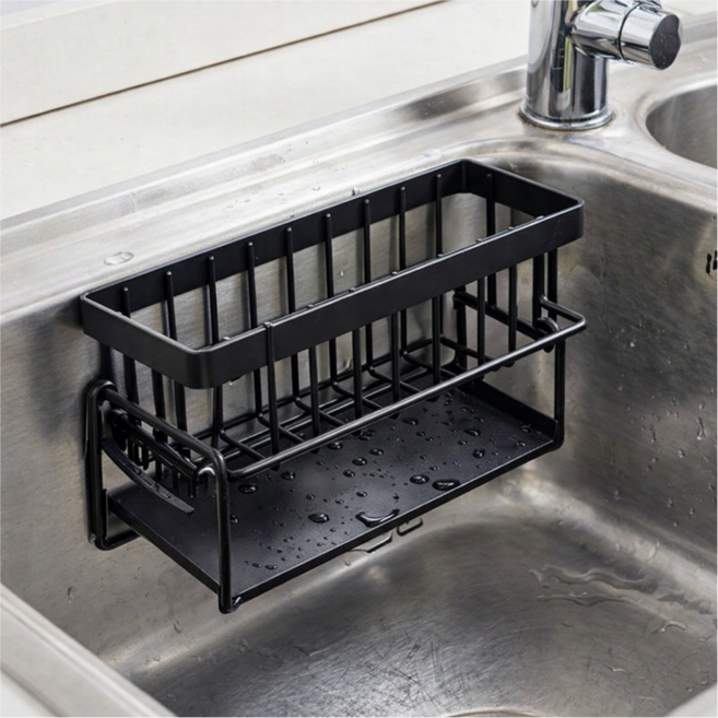 [솔리드픽] 쾌적 자동 물빠짐 수세미 거치대, 1개, 블랙