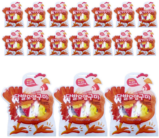 위니비니 닭발모양 라즈베리향 구미 젤리 한정행사 17개(40gx17개) 유치원 학교 교회 기업 관공서 간식 선물, 40g, 17개