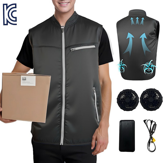 [KC인증] 에어 쿨조끼 선풍기 조끼+20000mAh 보조 배터리 얼음조끼 낚시 등산 현장작업 K-V