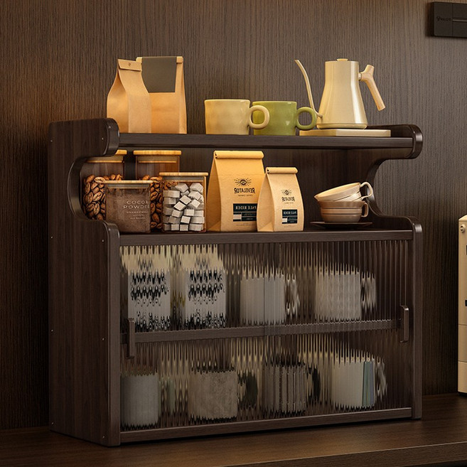 다기능 데스크 진열대 고급 대나무 주방 수납 선반 책상 소품 진열장, 4단, 원목색