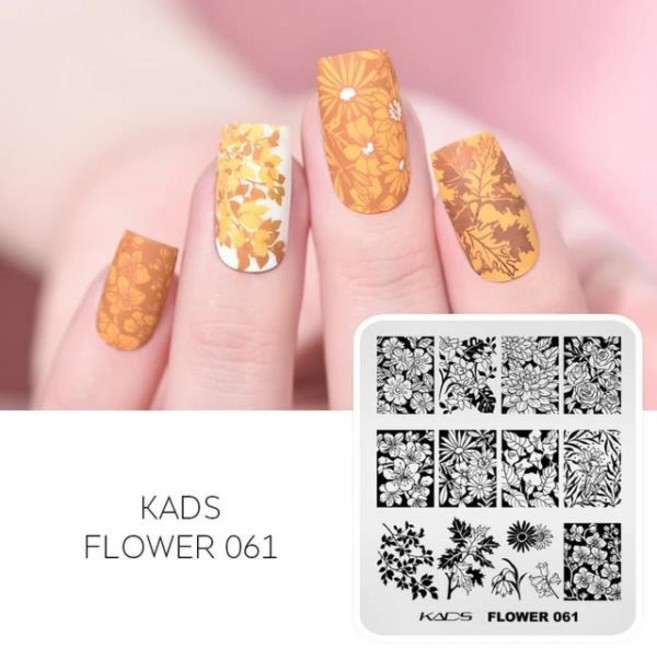 가설계단 KADS 네일 아트 스탬핑 플레이트 템플릿 DIY 매니큐어 이미지 폴리시 스탬퍼 자연 스텐실 도구, [61] Flower061