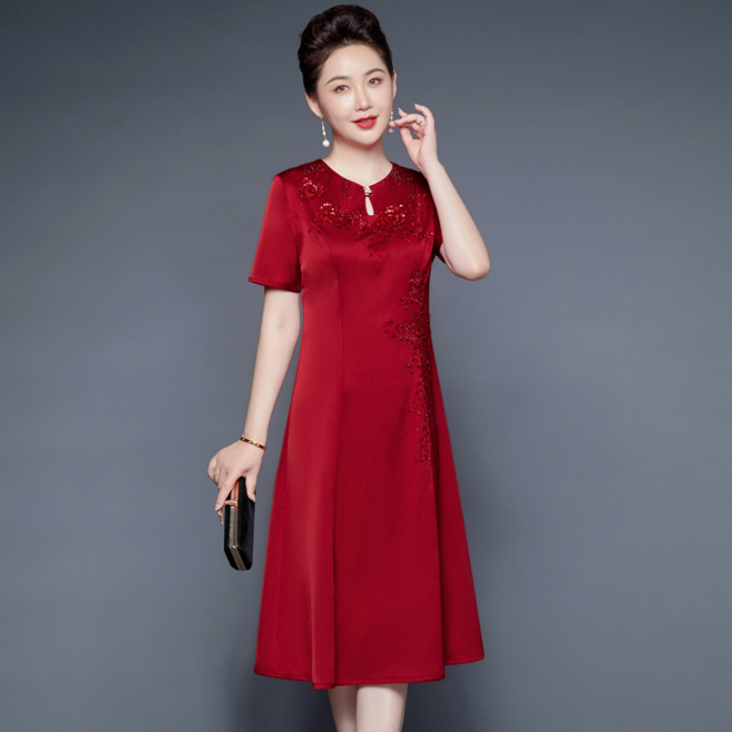 醋酸面料 氣質媽媽婚宴禮服 喜婆婆大碼連衣裙