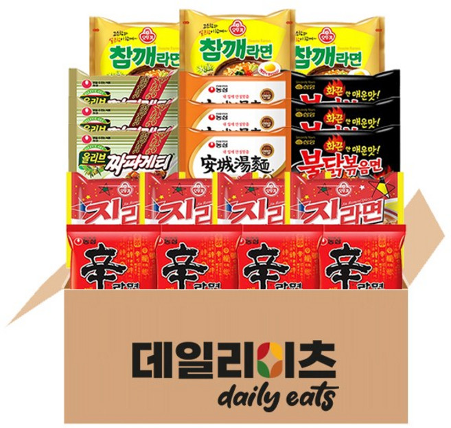 [데일리이츠] 봉지라면 낱개 농심 오뚜기 삼양 6종 20개입 (신라면4 + 진라면매운맛4 + 안성탕면3 + 짜파게티3+ 열라면3 + 불닭볶음면3), 2세트