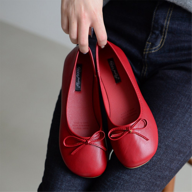 플라틴베이지 여성 리본 플랫슈즈 발편한 글러브 구두 (말랑한/임산부/드라이빙슈즈)