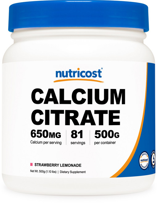 뉴트리코스트 칼슘 시트레이트 파우더 딸기 레모네이드 500g 1개 1서빙 650mg 81회분 Calcium Citrate Powder [500 GMS]