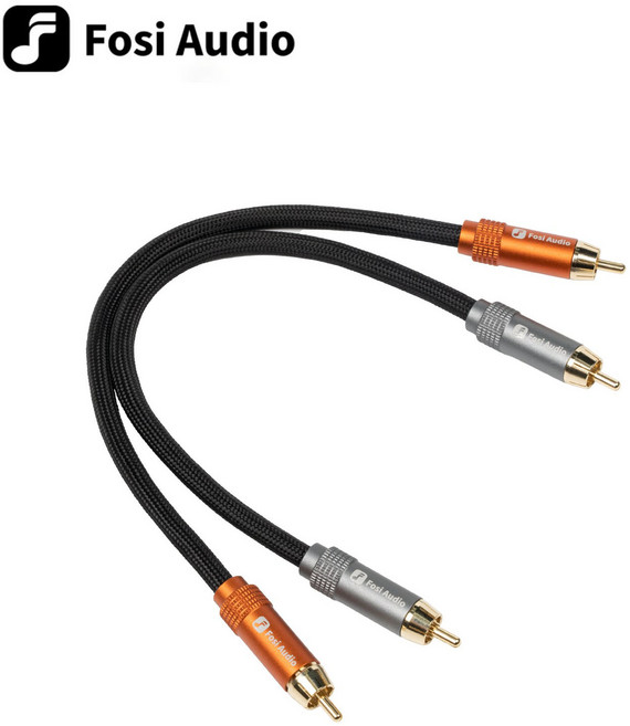 Fosi Audio 3.5mm to 2RCA 오디오 케이블 무산소동 듀얼코어 금도금 플러그 앰프 PC 스마트폰 연결용, 블랙, 1박스, RCA to RCA 0.3m