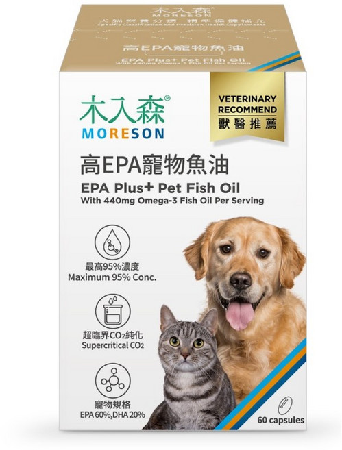 【MORESON 木入森】高EPA寵物魚油 犬貓適用 /盒, 關節+眼睛健康, 60份, 1盒
