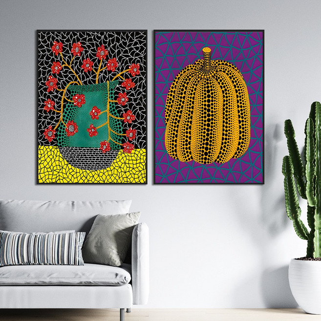 팝아트 쿠사마 야요이 호박그림 모던포스터 대형액자 명화 벽꾸미기, 실버, 1