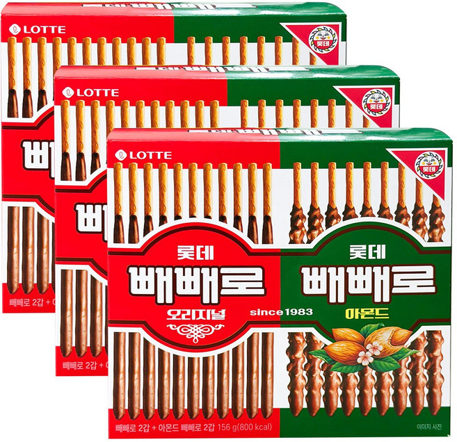 빼빼로 레트로 세트 x 3팩 초코2개 + 아몬드2개 총 12개입, 156g, 3개