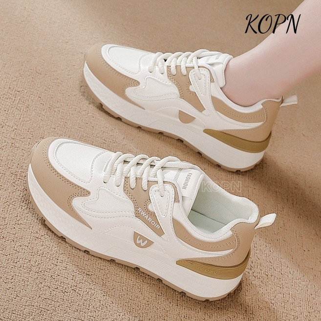 KOPN 큰 사이즈 봄 가을 가죽 미끄럼 방지 아칸화 캐주얼 운동화 백합 플랫 러닝화 여자