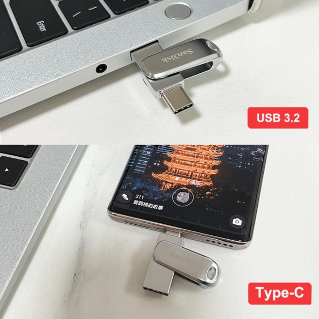 샌디스크 SDDDC4 울트라 듀얼 드라이브 럭스 USB 타입-C 플래시 드라이브 32GB 64GB 128GB 256GB 512GB 메, 02 32GB