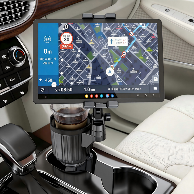 차량용 컵홀더 태블릿 휴대폰 모니터 거치대, 블랙, 1개