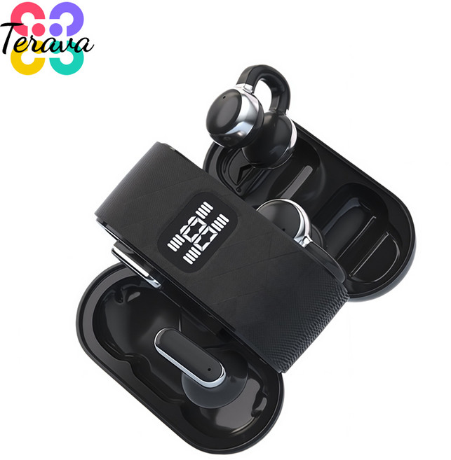 Terava 무선 블루투스 이어폰 블루투스 5.4 칩 투인원 디자인 2가지 커플 이어폰, 블랙, T04