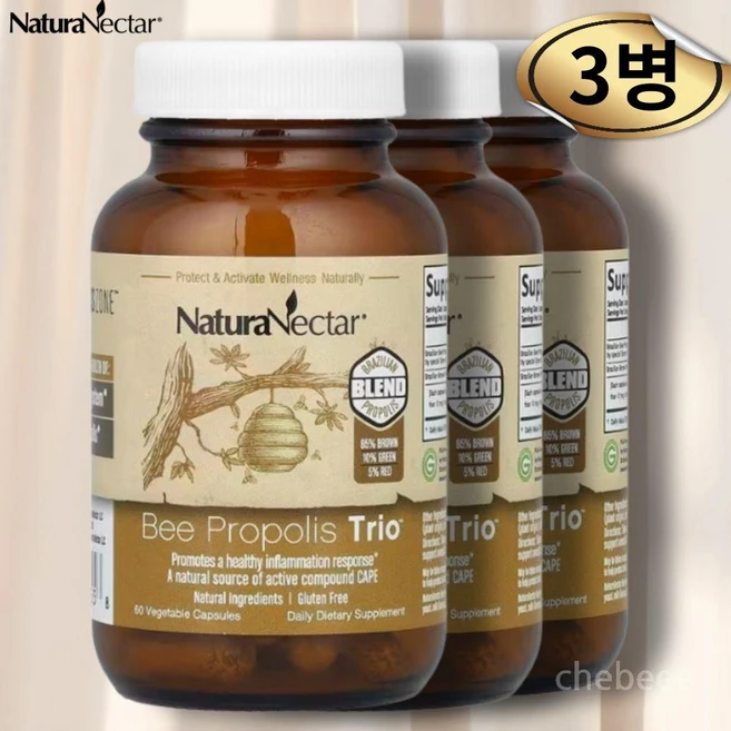네츄라넥타 BEE 프로폴리스 트리오 60캡슐 3병 꿀벌 플라보노이드, 60정 - 쿠팡