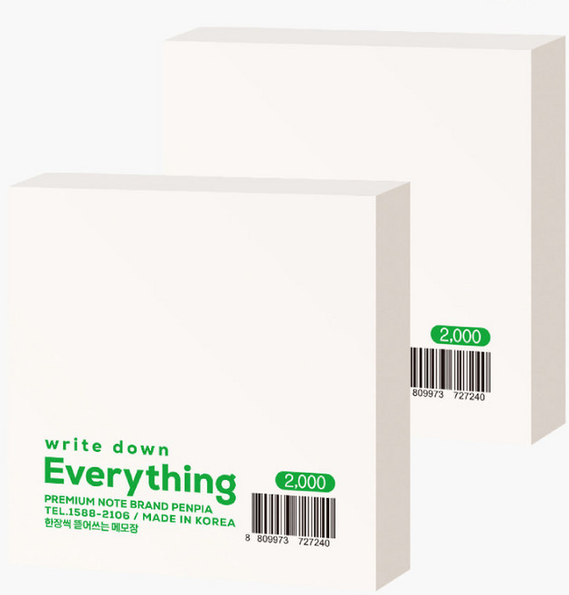 펜피아 / 2000 한장씩 뜯어쓰는 무지 떡메모지 95*95mm / 사각메모지 떡메모 심플메모지 오피스메모 사무실메모지 떡메 왕떡메 왕떡메모지, 5개, 화이트, 230매