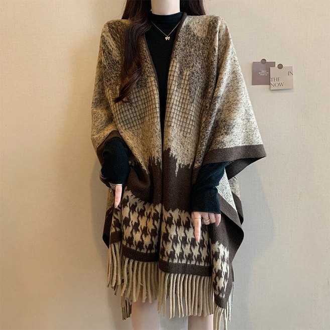 여성 패션 숄 빅사이즈 니트 케이프 외투 빈티지 머플러 망토 XHR