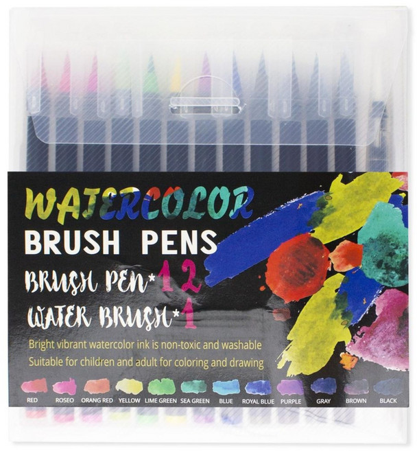 [밥조교] 캘리그라피펜 수성 컬러 브러쉬펜 12색, 1개