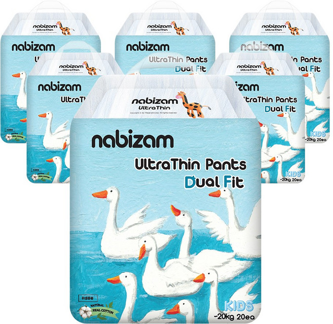 나비잠 기저귀 울트라씬 듀얼핏 팬티 6팩, 키즈형(Kid), 120매