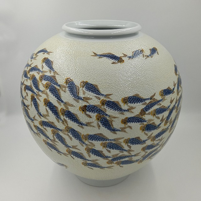 점묘 백자 153 어문 단지 달항아리 41cm X 40cm 고급 작품 도자기