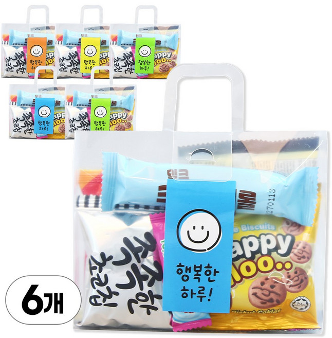한봄 어린이집 구디백 생일답례품 손잡이구디백 간식꾸러미, 6개, 간식 6종