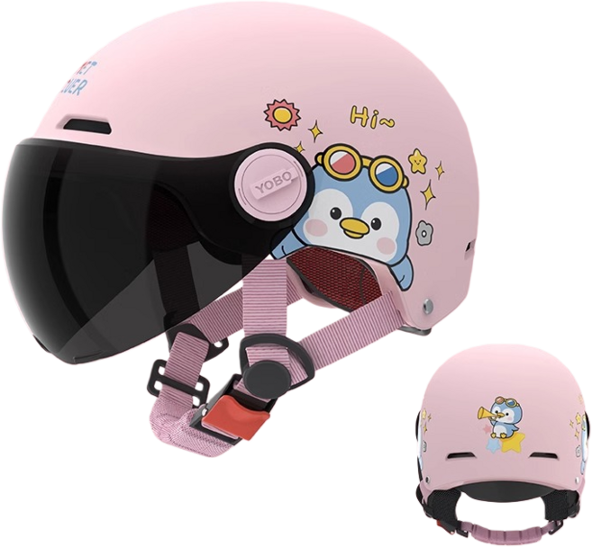 MILLANDA 3c 헬멧 오토바이 헬멧 큐티 헬멧 사계절 안전모, 핑크색-블랙 렌즈