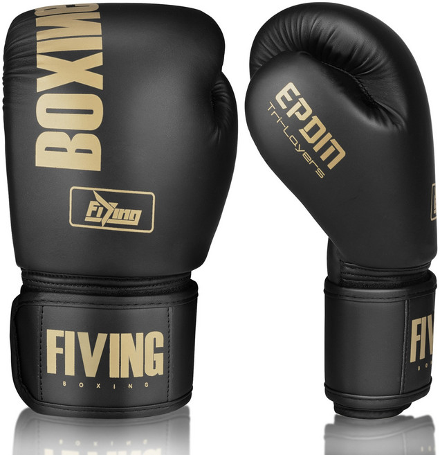 FIVING 권투 글러브 타이 트레이닝 글러브 성인 남녀 공용, 1세트, 블랙+골드