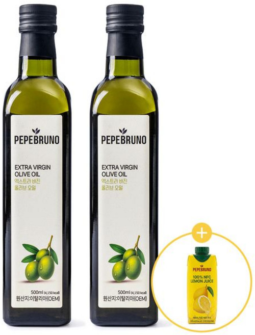 페페브루노 올레샷 EVOO 올리브유+NFC 레몬즙 330ml, 2개, 500ml