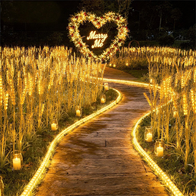 전기 꽃등 LED 보리 정원등 야외 조명 잔디등 꽃 경관 조경 조화 잔디 전구 테라스 화단, 노란빛