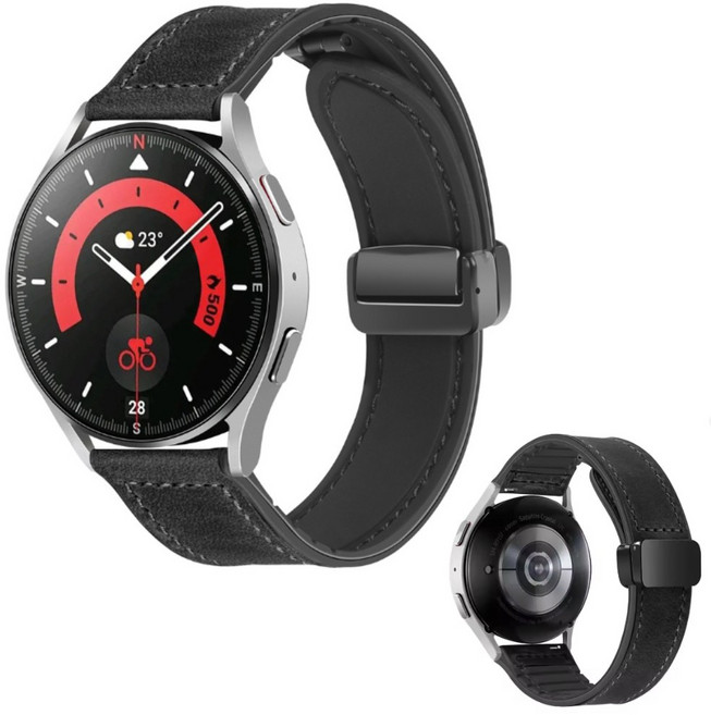 포스워백 갤럭시워치 호환 스트랩 마그네틱 자석 가죽 스트랩, 1개, 블랙