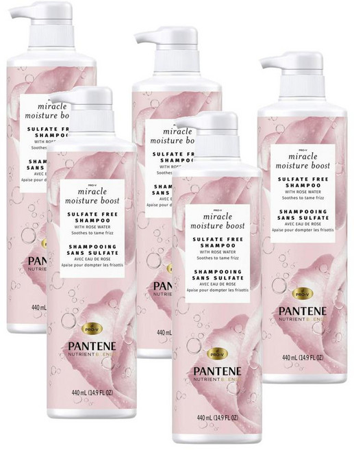 팬틴 미라클 모이스처 부스트 샴푸 위드 로즈 워터 Pantene Miracle Moisture Boost Shampoo with Rose Water, 5개, 440ml