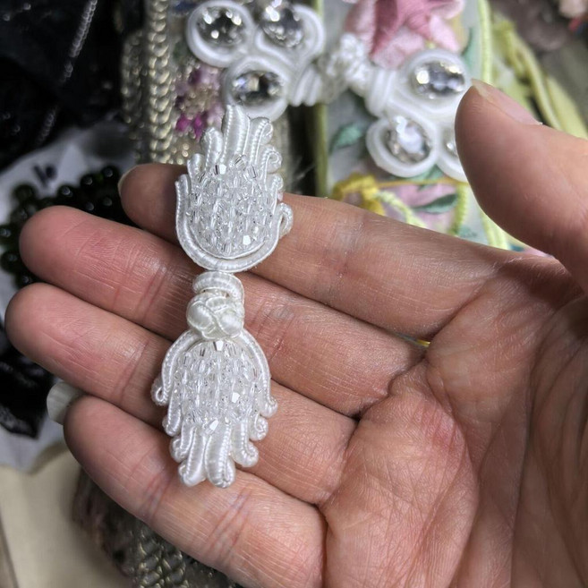 中國風盤扣 旗袍服裝裝飾釦, 1個, 手掌扣白色一對, 白色